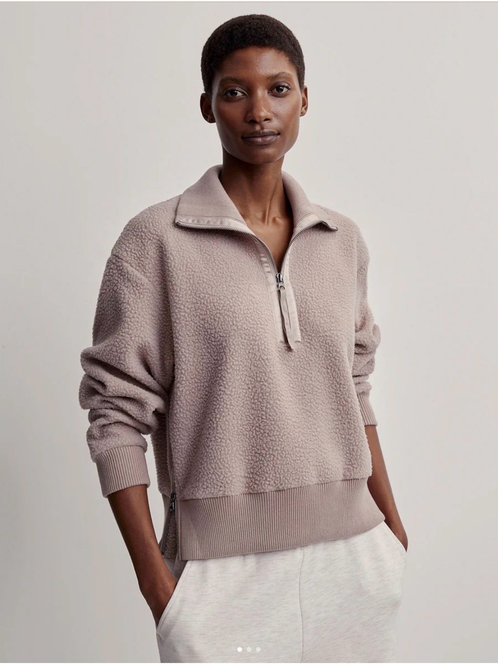 Varley Dusty Mauve Quarter-Zip Sherpa Pullover